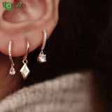 925 Silver Minimalist Geometric Pendant Hoop Earrings for Women