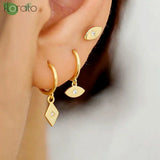 925 Silver Minimalist Geometric Pendant Hoop Earrings for Women
