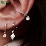 925 Silver Minimalist Geometric Pendant Hoop Earrings for Women