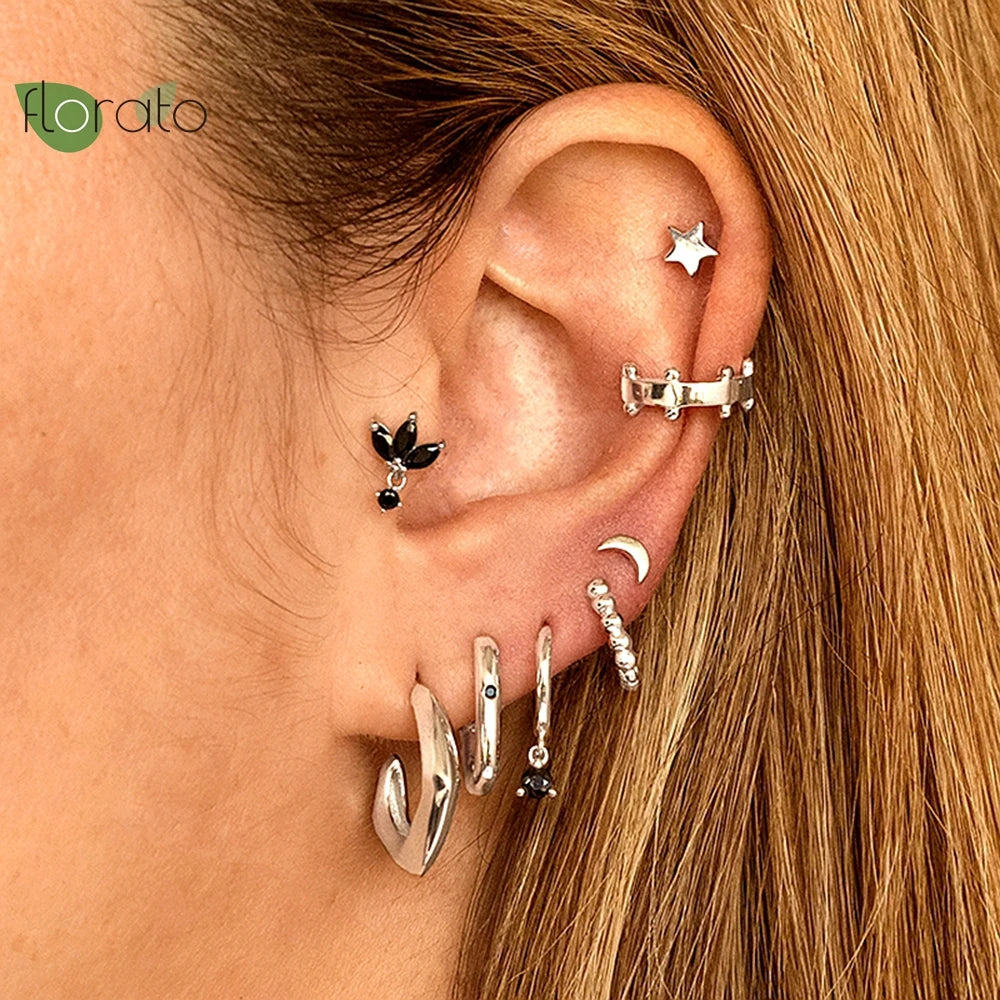 925 Silver Minimalist C Shape Stud Earrings