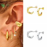 925 Silver Minimalist C Shape Stud Earrings