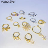 925 Sterling Silver Moon/Star Pendant Earrings Small Hoops for Women