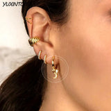 925 Sterling Silver Moon/Star Pendant Earrings Small Hoops for Women