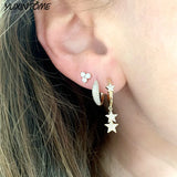 925 Sterling Silver Moon/Star Pendant Earrings Small Hoops for Women