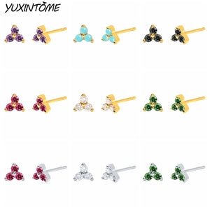 925 Silver Clover Stud Earrings Multicolor 24K for Women