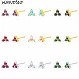 925 Silver Clover Stud Earrings Multicolor 24K for Women