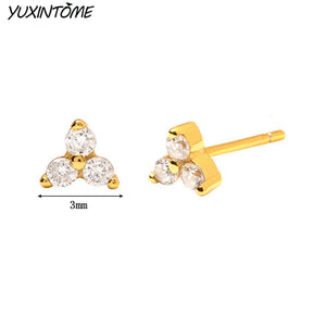 925 Silver Clover Stud Earrings Multicolor 24K for Women