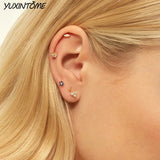 925 Silver Clover Stud Earrings Multicolor 24K for Women