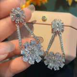 925 Silver Multicolor CZ Drop Earrings Flower Shape Wedding Party Gift