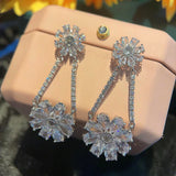 925 Silver Multicolor CZ Drop Earrings Flower Shape Wedding Party Gift