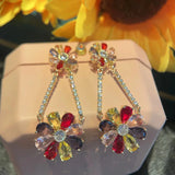 925 Silver Multicolor CZ Drop Earrings Flower Shape Wedding Party Gift