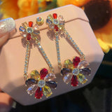 925 Silver Multicolor CZ Drop Earrings Flower Shape Wedding Party Gift