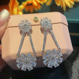 925 Silver Multicolor CZ Drop Earrings Flower Shape Wedding Party Gift