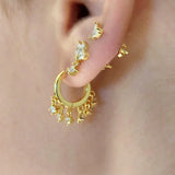 925 Silver Zircon Hoop Earrings Cross Star Flower Pendnant Jewelry