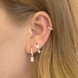 925 Silver Zircon Hoop Earrings Cross Star Flower Pendnant Jewelry
