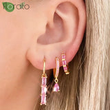 925 Sterling Silver Pink CZ Heart Hoop Earrings for Women