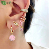 925 Sterling Silver Pink CZ Heart Hoop Earrings for Women