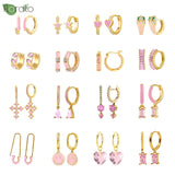 925 Sterling Silver Pink CZ Heart Hoop Earrings for Women