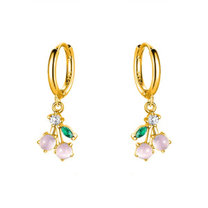 925 Silver Pink Cherry Pendant Hoop Earrings for Women