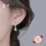 925 Silver Pink Cherry Pendant Hoop Earrings for Women