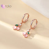925 Silver Pink Cherry Pendant Hoop Earrings for Women