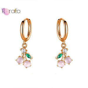 925 Silver Pink Cherry Pendant Hoop Earrings for Women