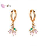 925 Silver Pink Cherry Pendant Hoop Earrings for Women