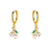 925 Silver Pink Cherry Pendant Hoop Earrings for Women