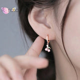 925 Silver Pink Cherry Pendant Hoop Earrings for Women