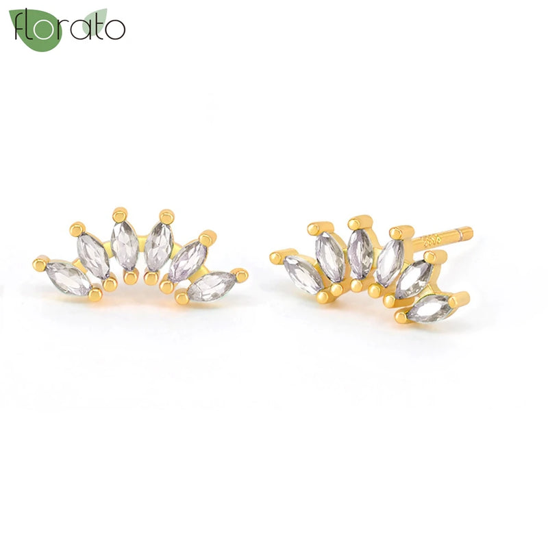 925 Silver 18K Leaf Rhinestone Earrings Wedding Jewelry