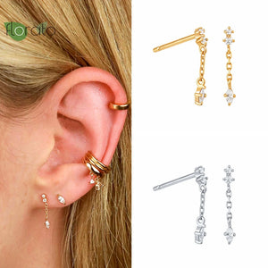 24K Metal Chain Tassel Stud Earrings for Women