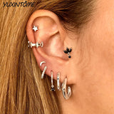 925 Silver C-Stud Earrings Punk 24K Party Ear Jewelry