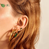 925 Silver Emerald Hoop Earrings Heart Wedding Jewelry