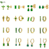 925 Silver Emerald Hoop Heart Earrings Wedding Jewelry