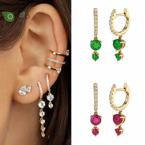 Emerald Pendant Hoop Earrings 925 Silver Needle Wedding Jewelry