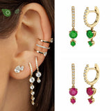 Emerald Pendant Hoop Earrings 925 Silver Needle Wedding Jewelry