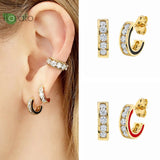 925 Silver 24K Earrings Women Punk C-shaped Stud Party Jewelry