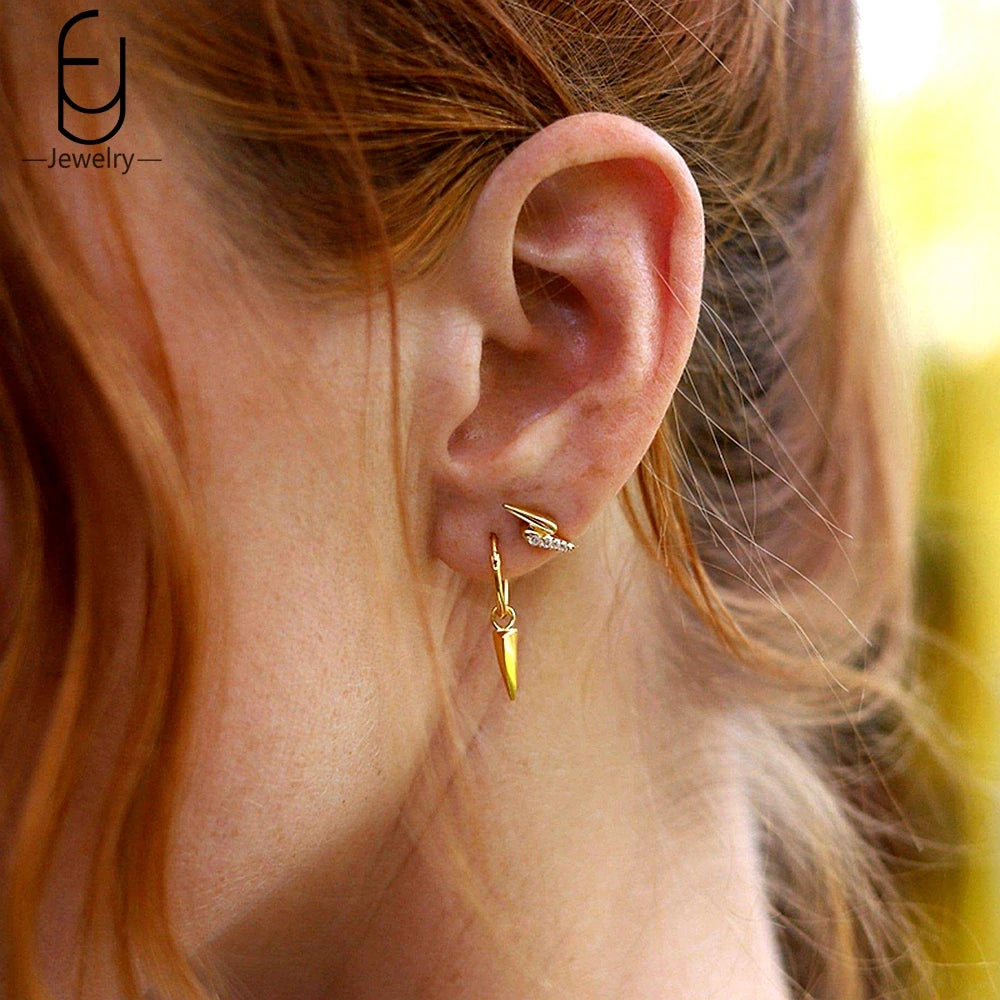 Vintage Tapered Silver Hoop Earrings for Women Party Jewelry