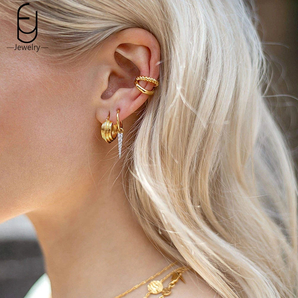 Vintage Tapered Silver Hoop Earrings for Women Party Jewelry