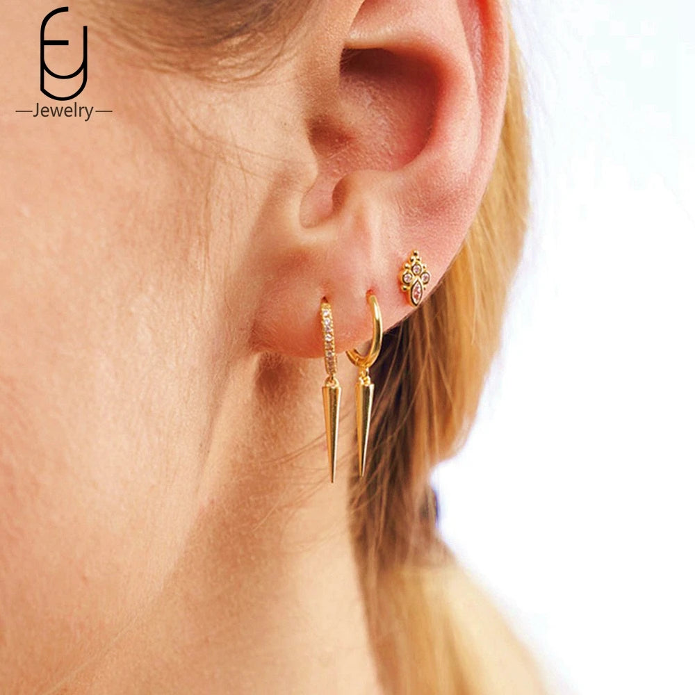 Vintage Tapered Silver Hoop Earrings for Women Party Jewelry