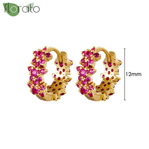 925 Silver Red Crystal Hoop Earrings Wedding Jewelry