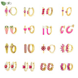 925 Silver Red Crystal Hoop Earrings Wedding Jewelry