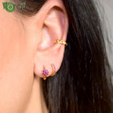 925 Silver Red Crystal Hoop Earrings Wedding Jewelry