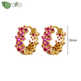925 Silver Red Crystal Hoop Earrings Wedding Jewelry