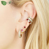 925 Silver Red Crystal Hoop Earrings Wedding Jewelry