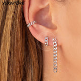 925 Silver Punk Chain Hoop Earrings 24K Delicate Small Hoops for Women