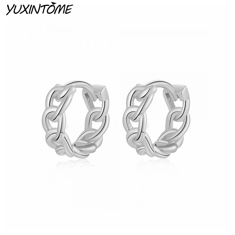 925 Silver Punk Chain Hoop Earrings 24K Delicate Small Hoops for Women