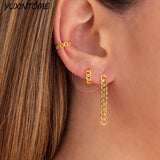 925 Silver Punk Chain Hoop Earrings 24K Delicate Small Hoops for Women
