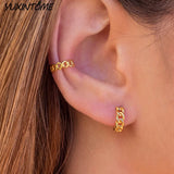 925 Silver Punk Chain Hoop Earrings 24K Delicate Small Hoops for Women