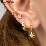 925 Silver Punk Chain Hoop Earrings 24K Delicate Small Hoops for Women